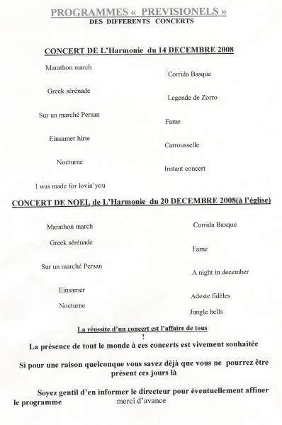 Programmes des concerts